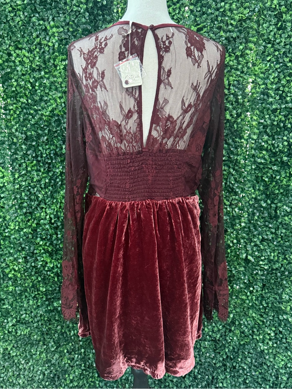 Free People Lace Velvet Skater Dress - Burgundy - Picture 6 of 10